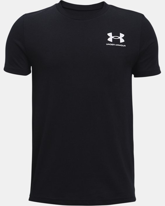 Jungen UA Sportstyle Oberteil mit Logo links an der Brust, kurzärmlig, Black, pdpMainDesktop image number 0